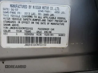 2007 Infiniti G35 Sedan Journey with VIN JNKBV61EX7M722102, listed as a Copart auction lot 41877035 with 246,000 mi miles and Salvage Title. Bid and sale history available at carsss.com. Image 12.