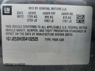 2013 Chevrolet Sonic LTZ z VIN 1G1JE5SH0D4102525, wystawiony jako Copart lot #60976595 z przebiegiem 138 420 mil mil oraz Szkoda całkowita • Salvage title. Historia ofert i sprzedaży dostępna na DreamBid. Obrazek 12.