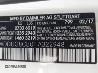 2017 Mercedes-Benz S 550 with VIN WDDUG8CB0HA322948, listed as a IAAI auction lot 41651423 with Not Provided miles and . Bid and sale history available at carsss.com. Image 9.