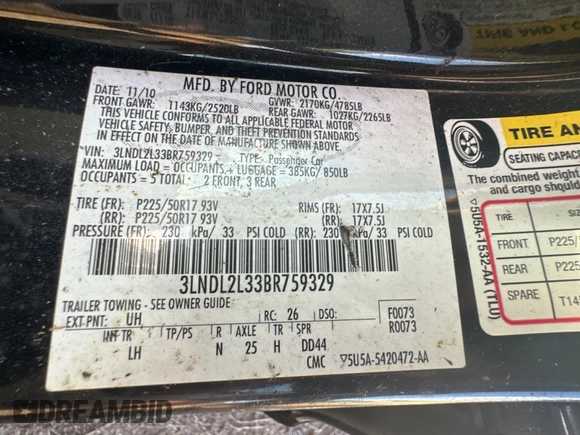 2011 Lincoln MKZ Hybrid with VIN 3LNDL2L33BR759329, listed as a Copart auction lot 87471614 with 131,927 mi miles and Clean Title. Bid and sale history available at carsss.com. Image 10.