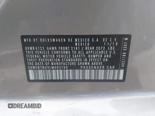 2020 Volkswagen Jetta S with VIN 3VWCB7BU3LM003750, listed as a IAAI auction lot 42259811 with 34,418 mi miles and . Bid and sale history available at DreamBid. Image 9.