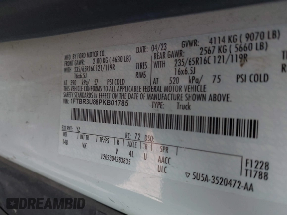 2023 Ford Transit Cargo with VIN 1FTBR3U88PKB01785, listed as a IAAI auction lot 41681093 with 47,672 mi miles and . Bid and sale history available at DreamBid. Image 9.