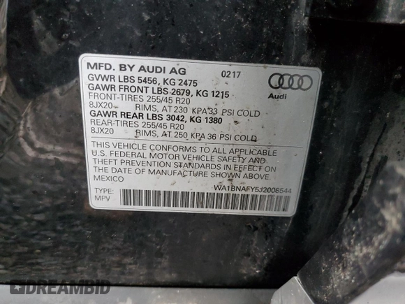 2018 Audi Q5 Premium Plus with VIN WA1BNAFY5J2008544, listed as a Copart auction lot 51614915 with 129,664 mi miles and Clean Title. Bid and sale history available at carsss.com. Image 13.