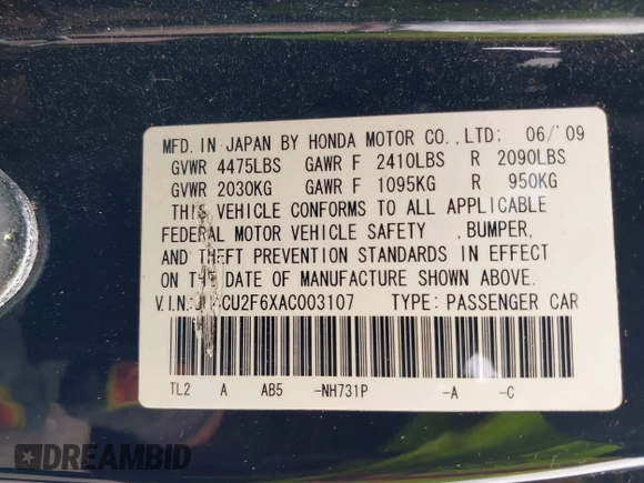 2010 Acura TSX z VIN JH4CU2F6XAC003107, wystawiony jako IAAI lot #42253076 z przebiegiem Nie podano mil oraz . Historia ofert i sprzedaży dostępna na DreamBid. Obrazek 9.
