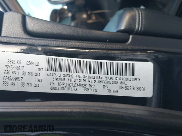 2018 Jeep Grand Cherokee Altitude with VIN 1C4RJFAG7JC449128, listed as a IAAI auction lot 38437164 with 91,504 mi miles and . Bid and sale history available at DreamBid. Image 9.
