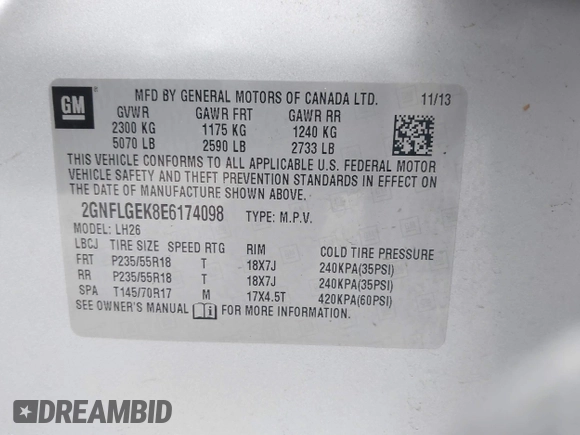 2014 Chevrolet Equinox LT with VIN 2GNFLGEK8E6174098, listed as a IAAI auction lot 41065477 with 171,660 mi miles and . Bid and sale history available at carsss.com. Image 9.