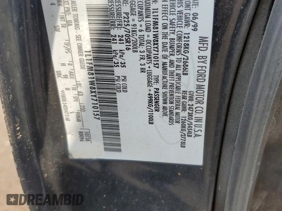 1999 Lincoln Town Car Executive with VIN 1L1FM81W8XY710157, listed as a Copart auction lot 59804965 with Not provided miles and Salvage title. Bid and sale history available at DreamBid. Image 12.
