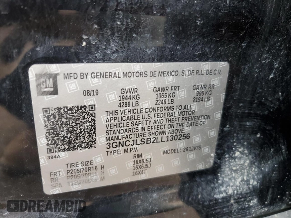 2020 Chevrolet Trax LT z VIN 3GNCJLSB2LL130256, wystawiony jako Copart lot #57955765 z przebiegiem 35 172 mil mil oraz Nie do naprawy • Non repairable. Historia ofert i sprzedaży dostępna na DreamBid. Obrazek 14.