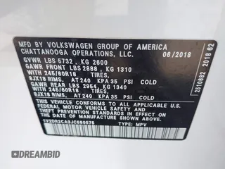 2018 Volkswagen Atlas SE with VIN 1V2DR2CA3JC580575, listed as a IAAI auction lot 41939880 with 66,526 mi miles and . Bid and sale history available at DreamBid. Image 9.