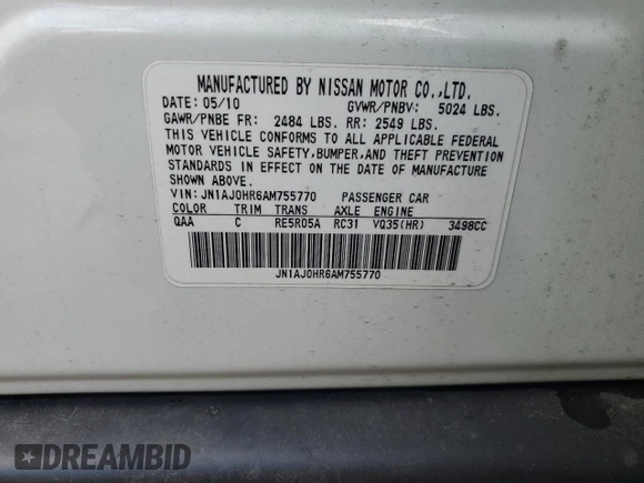 2010 Infiniti EX Journey z VIN JN1AJ0HR6AM755770, wystawiony jako Copart lot #83471564 z przebiegiem 154 298 mil mil oraz Szkody całkowita. Historia ofert i sprzedaży dostępna na DreamBid. Obrazek 12.