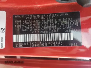 2022 Toyota Camry SE with VIN 4T1T11AK5NU026069, listed as a Copart auction lot 79484204 with 35,614 mi miles and Salvage Title. Bid and sale history available at carsss.com. Image 14.