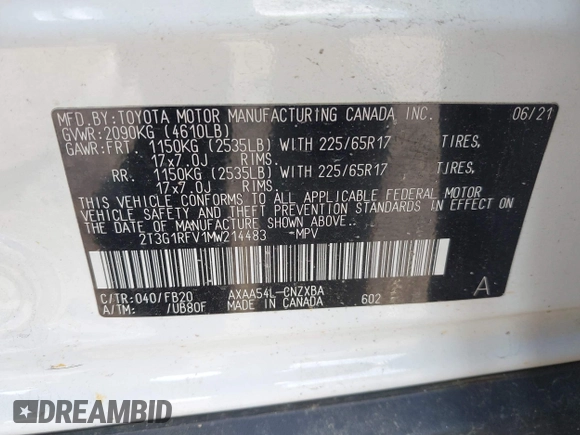 2021 Toyota RAV4 LE z VIN 2T3G1RFV1MW214483, wystawiony jako IAAI lot #42187978 z przebiegiem 75 902 mil mil oraz . Historia ofert i sprzedaży dostępna na DreamBid. Obrazek 9.