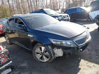 2014 Kia Optima Hybrid EX with VIN KNAGN4AD8E5072953, listed as a IAAI auction lot 41866491 with 163,902 mi miles. Bid and sale history available at carsss.com. Image 1.