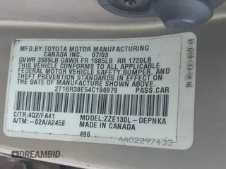 2004 Toyota Corolla CE with VIN 2T1BR38E54C196979, listed as a IAAI auction lot 41714029 with 197,077 mi miles. Bid and sale history available at carsss.com. Image 9.