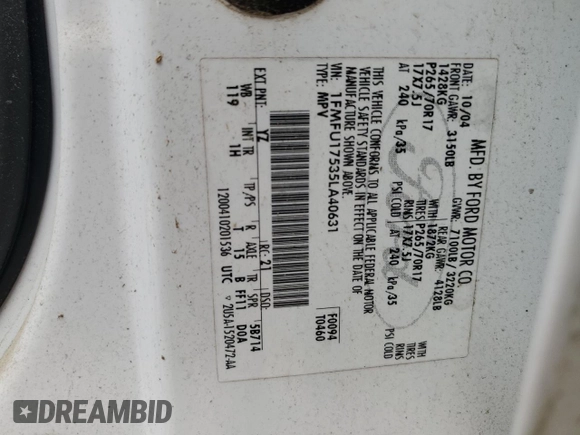 2005 Ford Expedition Eddie Bauer with VIN 1FMFU17535LA40631, listed as a Copart auction lot 45275605 with Not provided miles and Clean title. Bid and sale history available at DreamBid. Image 13.