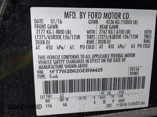 2016 Ford F-250 Lariat with VIN 1FT7W2B62GEB94425, listed as a IAAI auction lot 41748361 with 133,541 mi miles and . Bid and sale history available at DreamBid. Image 9.
