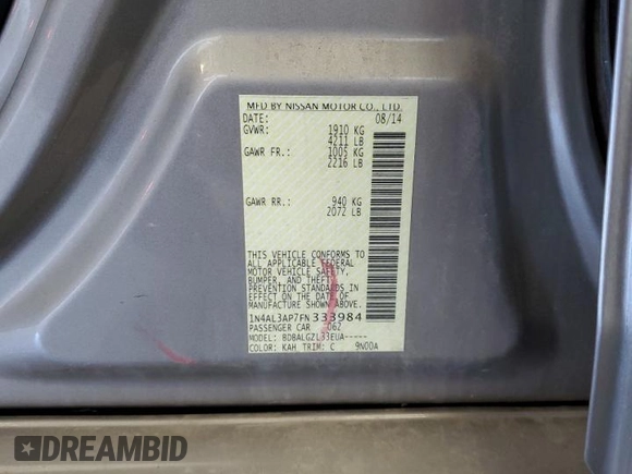2015 Nissan Altima 2.5 with VIN 1N4AL3AP7FN333984, listed as a Copart auction lot 60367125 with 112,417 mi miles and Salvage title. Bid and sale history available at DreamBid. Image 12.