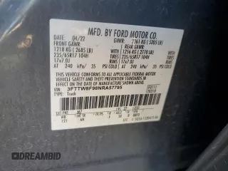2022 Ford Maverick XL z VIN 3FTTW8F98NRA57795, wystawiony jako Copart lot #58072445 z przebiegiem 109 560 mil mil oraz Szkoda całkowita • Salvage title. Historia ofert i sprzedaży dostępna na DreamBid. Obrazek 12.