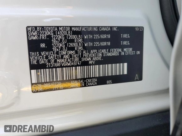 2024 Toyota RAV4 Hybrid SE z VIN 2T3T6RFV6RW049747, wystawiony jako Copart lot #58441525 z przebiegiem 10 458 mil mil oraz Szkoda całkowita • Salvage title. Historia ofert i sprzedaży dostępna na DreamBid. Obrazek 13.