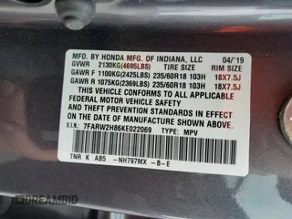 2019 Honda CR-V EX-L with VIN 7FARW2H86KE022069, listed as a Copart auction lot 45045425 with 62,988 mi miles and Salvage Title. Bid and sale history available at DreamBid. Image 14.