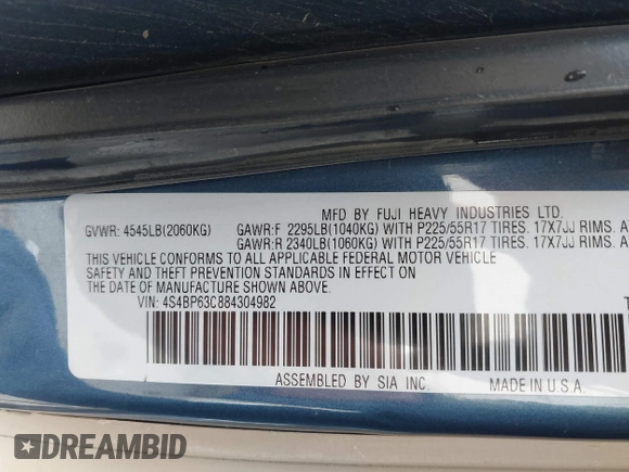 2008 Subaru Outback XT Limited with VIN 4S4BP63C884304982, listed as a IAAI auction lot 41306457 with 88,359 mi miles and . Bid and sale history available at DreamBid. Image 9.