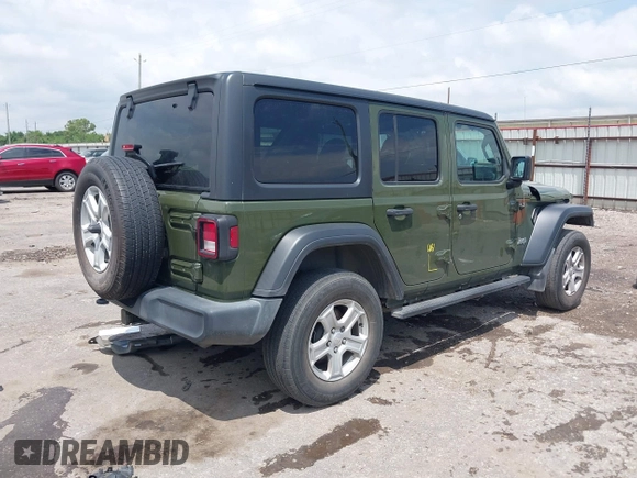 2021 Jeep Wrangler Unlimited Sport S with VIN 1C4HJXDG0MW510836, listed as a IAAI auction lot 42072748 with 87,960 mi miles and . Bid and sale history available at DreamBid. Image 4.