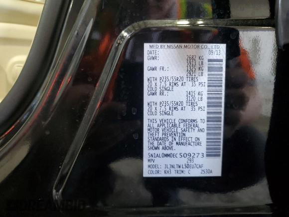 2014 Infiniti QX60 with VIN 5N1AL0MM0EC509273, listed as a Copart auction lot 55065875 with 153,349 mi miles and Salvage Title. Bid and sale history available at DreamBid. Image 13.
