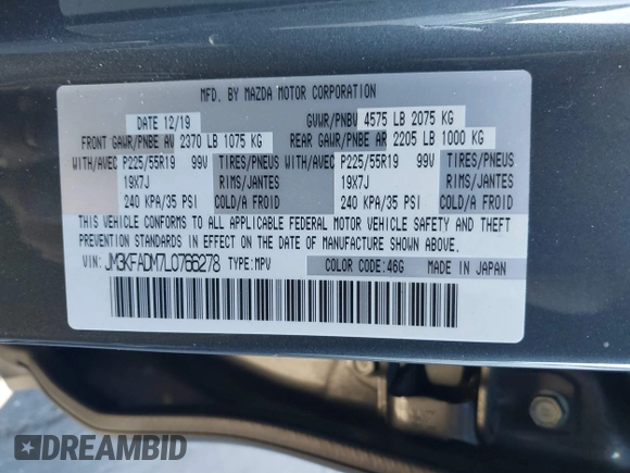 2020 Mazda CX-5 Grand Touring with VIN JM3KFADM7L0766278, listed as a IAAI auction lot 41297902 with 1 mi miles. Bid and sale history available at carsss.com. Image 9.