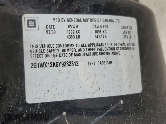 2000 Chevrolet Monte Carlo SS z VIN 2G1WX12K6Y9282312, wystawiony jako Copart lot #53240085 z przebiegiem 176 145 mil mil oraz Szkody całkowita. Historia ofert i sprzedaży dostępna na DreamBid. Obrazek 14.