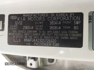 2013 Kia Forte EX with VIN KNAFU4A23D5726320, listed as a IAAI auction lot 42075154 with 160,416 mi miles. Bid and sale history available at carsss.com. Image 9.