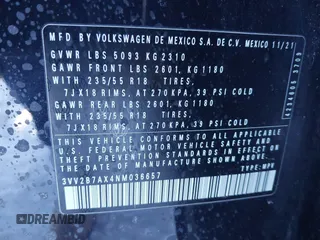 2022 Volkswagen Tiguan SE z VIN 3VV2B7AX4NM036657, wystawiony jako IAAI lot #41591503 z przebiegiem 45 416 mil mil oraz . Historia ofert i sprzedaży dostępna na DreamBid. Obrazek 9.