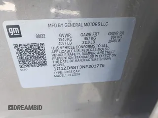 2022 Chevrolet Malibu LT with VIN 1G1ZD5ST3NF201775, listed as a IAAI auction lot 40772580 with 50,862 mi miles and . Bid and sale history available at DreamBid. Image 9.