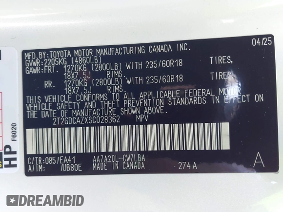 2025 Lexus NX 250 Premium с VIN 2T2GDCAZXSC028362, выставлен на аукционе IAAI как лот 42285404 с пробегом 171 миль миль и . История ставок и продаж доступна на DreamBid. Изображение 9.
