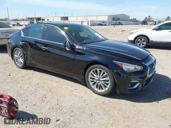 2021 Infiniti Q50 3.0t LUXE with VIN JN1EV7BP8MM700070, listed as a IAAI auction lot 41713519 with 75,333 mi miles. Bid and sale history available at carsss.com. Image 1.