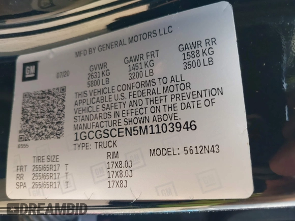 2021 Chevrolet Colorado 2WD LT z VIN 1GCGSCEN5M1103946, wystawiony jako IAAI lot #42105285 z przebiegiem 191 141 mil mil oraz . Historia ofert i sprzedaży dostępna na DreamBid. Obrazek 9.