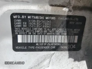 2020 Mitsubishi Mirage G4 ES with VIN ML32F3FJ5LHF04581, listed as a Copart auction lot 51094454 with 64,537 mi miles. Bid and sale history available at carsss.com. Image 14.