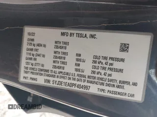 2023 Tesla Model 3 с VIN 5YJ3E1EA0PF404997, выставлен на аукционе IAAI как лот 42769755 с пробегом Не указан миль и . История ставок и продаж доступна на DreamBid. Изображение 9.