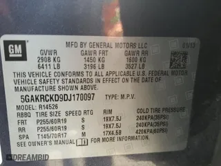 2013 Buick Enclave Leather with VIN 5GAKRCKD9DJ170097, listed as a Copart auction lot 44064755 with 0 mi miles and Salvage Title. Bid and sale history available at carsss.com. Image 13.