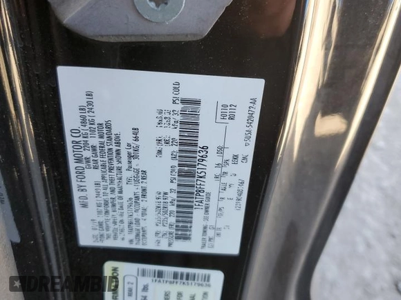 2019 Ford Mustang GT Premium with VIN 1FATP8FF7K5179636, listed as a Copart auction lot 51994055 with 123,771 mi miles and Salvage title. Bid and sale history available at DreamBid. Image 13.