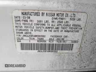 2008 Infiniti EX Journey with VIN JNKAJ09F48M360562, listed as a IAAI auction lot 41965633 with 164,000 mi miles. Bid and sale history available at carsss.com. Image 9.