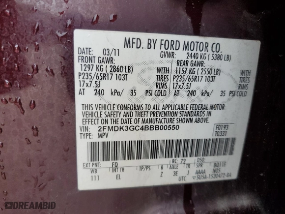 2011 Ford Edge SE with VIN 2FMDK3GC4BBB00550, listed as a Copart auction lot 48458185 with 301,406 mi miles and Salvage Title. Bid and sale history available at carsss.com. Image 16.