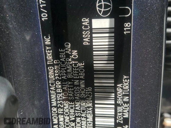 2018 Toyota C-HR XLE with VIN NMTKHMBX4JR042316, listed as a Copart auction lot 61789115 with 67,886 mi miles and Salvage title. Bid and sale history available at DreamBid. Image 13.
