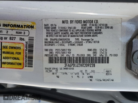 2017 Ford Fusion Hybrid SE z VIN 3FA6P0LU2HR209228, wystawiony jako Copart lot #62518055 z przebiegiem 119 174 mil mil oraz Szkoda całkowita • Salvage title. Historia ofert i sprzedaży dostępna na DreamBid. Obrazek 12.