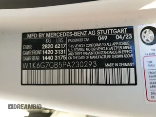 2023 Mercedes-Benz S-Class S 580 with VIN W1K6G7GB5PA230293, listed as a Copart auction lot 84591274 with 0 mi miles and Salvage Title. Bid and sale history available at carsss.com. Image 12.