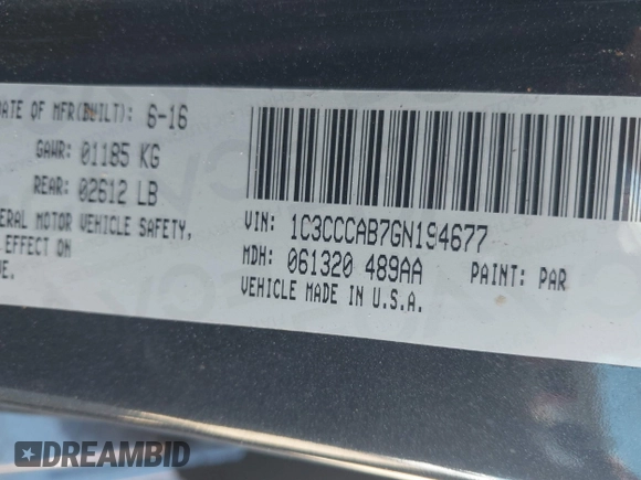 2016 Chrysler 200 Limited with VIN 1C3CCCAB7GN194677, listed as a IAAI auction lot 41609235 with Not Provided miles and . Bid and sale history available at DreamBid. Image 9.