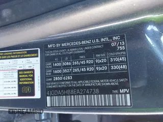 2014 Mercedes-Benz M 350 with VIN 4JGDA5HB8EA274738, listed as a IAAI auction lot 41429063 with Not Provided miles and . Bid and sale history available at carsss.com. Image 9.