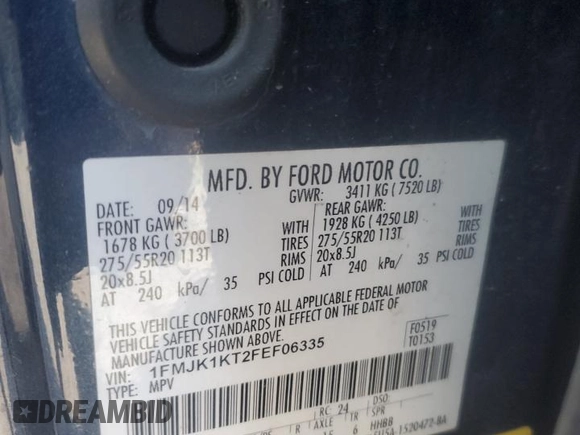 2015 Ford Expedition Max Limited z VIN 1FMJK1KT2FEF06335, wystawiony jako Copart lot #52897035 z przebiegiem 188 343 mil mil oraz Szkoda całkowita • Salvage title. Historia ofert i sprzedaży dostępna na DreamBid. Obrazek 13.