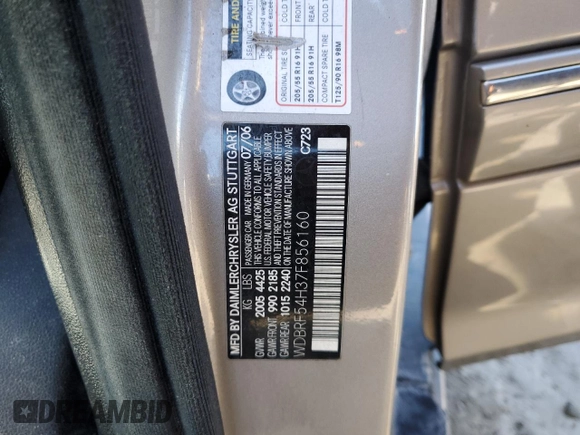 2007 Mercedes-Benz C 280 Luxury with VIN WDBRF54H37F856160, listed as a Copart auction lot 52086485 with 270,376 mi miles and Salvage title. Bid and sale history available at DreamBid. Image 12.