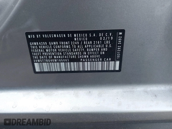 2019 Volkswagen Jetta GLI S z VIN 3VW5T7BU4KM165083, wystawiony jako IAAI lot #40729763 z przebiegiem 75 414 mil mil oraz . Historia ofert i sprzedaży dostępna na DreamBid. Obrazek 9.