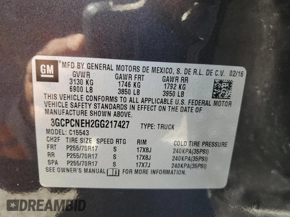 2016 Chevrolet Silverado 1500 Work Truck with VIN 3GCPCNEH2GG217427, listed as a Copart auction lot 69327244 with 89,196 mi miles and Salvage Title. Bid and sale history available at DreamBid. Image 14.